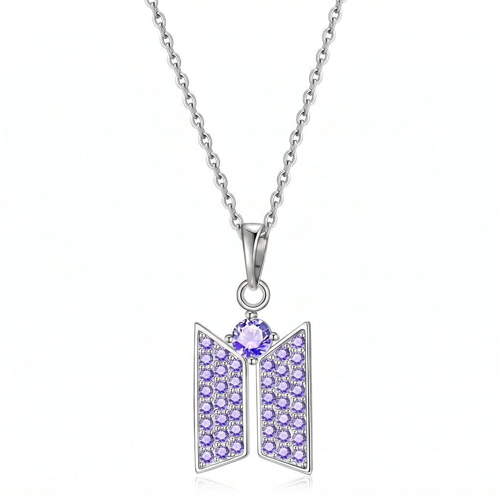 Kpop Purple CZ Logo Pendant Necklace