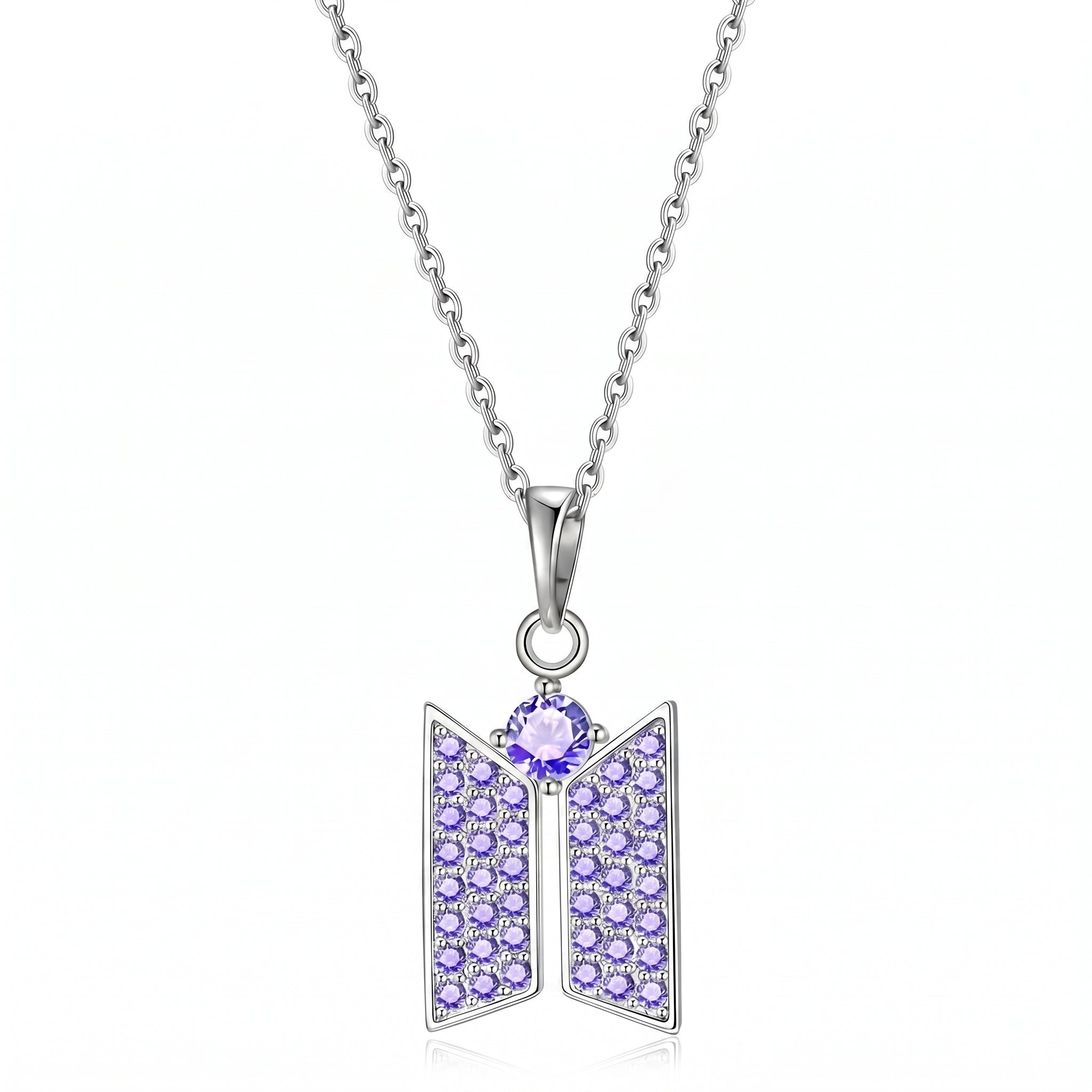 Kpop Purple CZ Logo Pendant Necklace