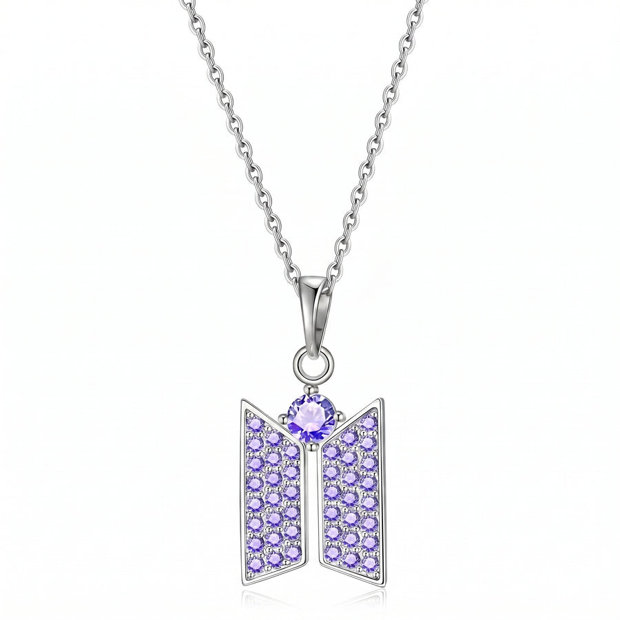 Kpop Purple CZ Logo Anhänger Halskette