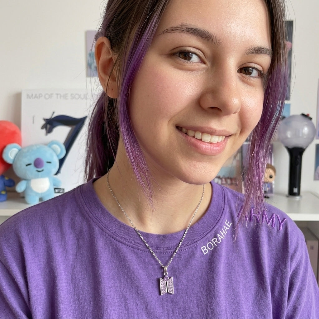 Kpop Purple CZ Logo Pendant Necklace