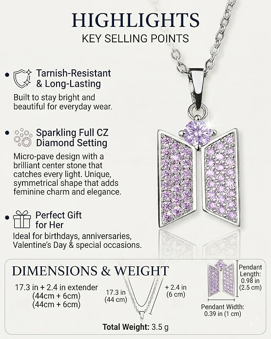 Kpop Purple CZ Logo Pendant Necklace